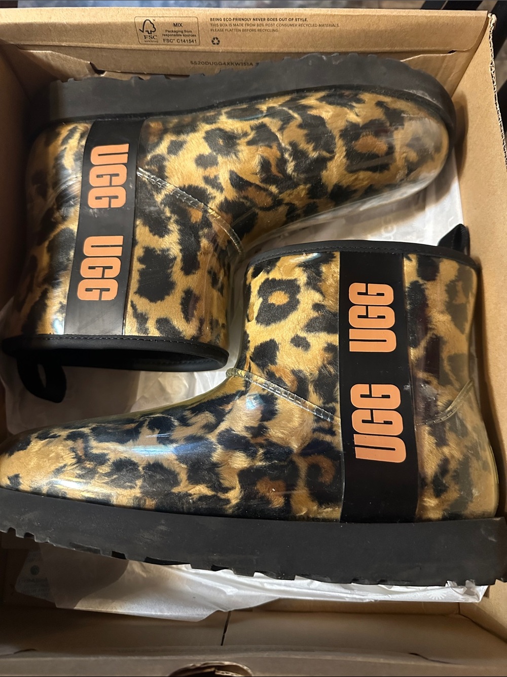 UGG Leopard Print Rain Boot - Black & Tan